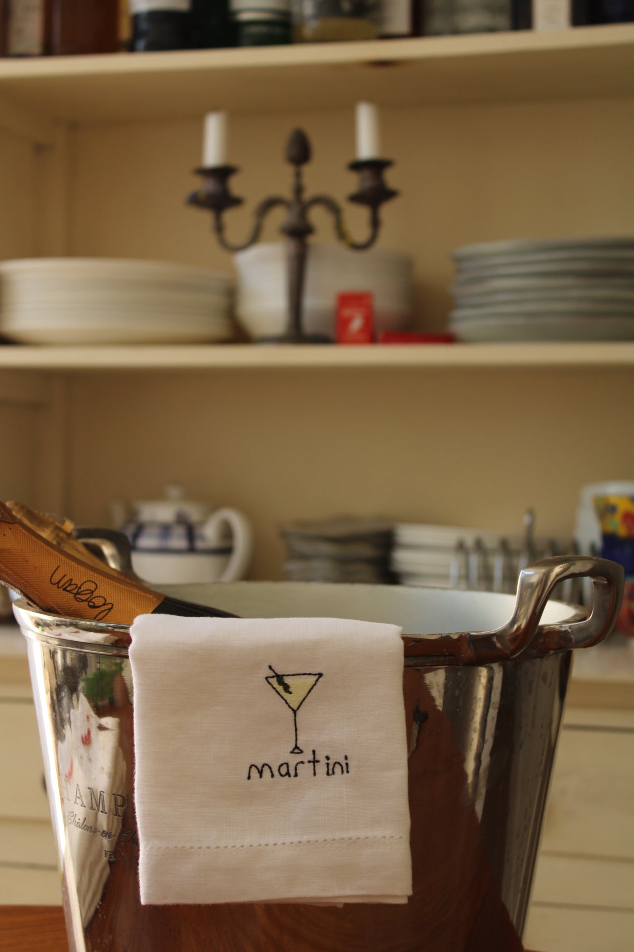 Cocktails - Embroidered 100% Linen Hemstitch Napkins (Set of 4)