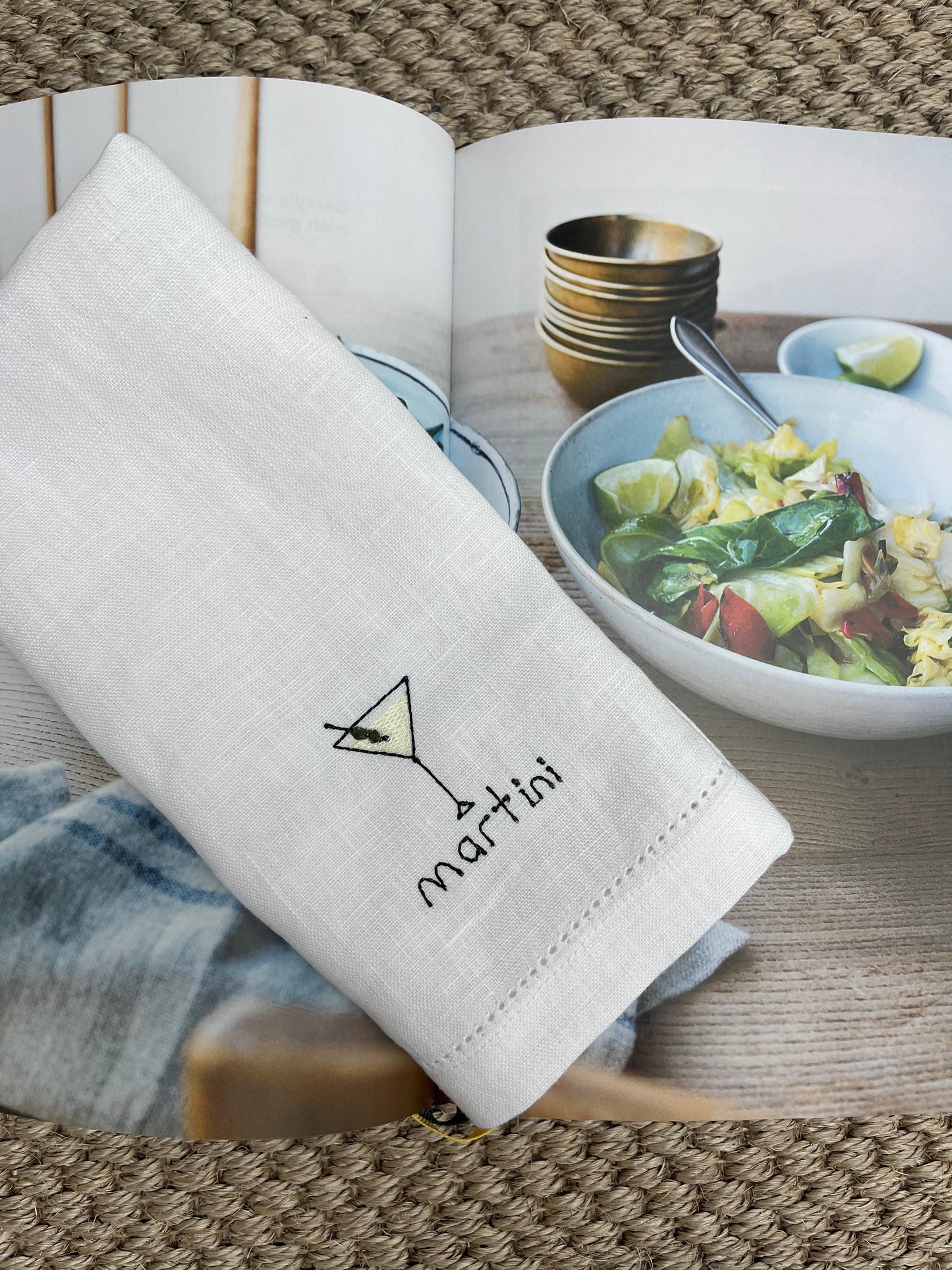 Cocktails - Embroidered 100% Linen Hemstitch Napkins (Set of 4)