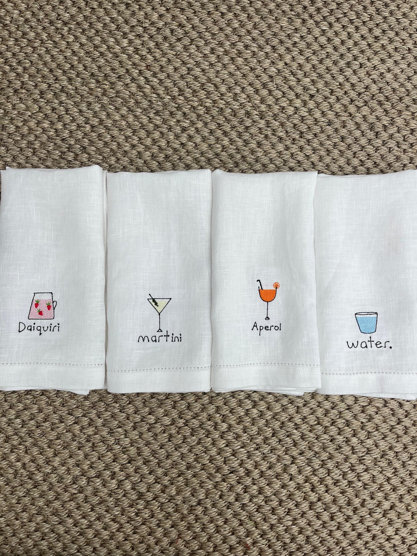 Cocktails - Embroidered 100% Linen Hemstitch Napkins (Set of 4)