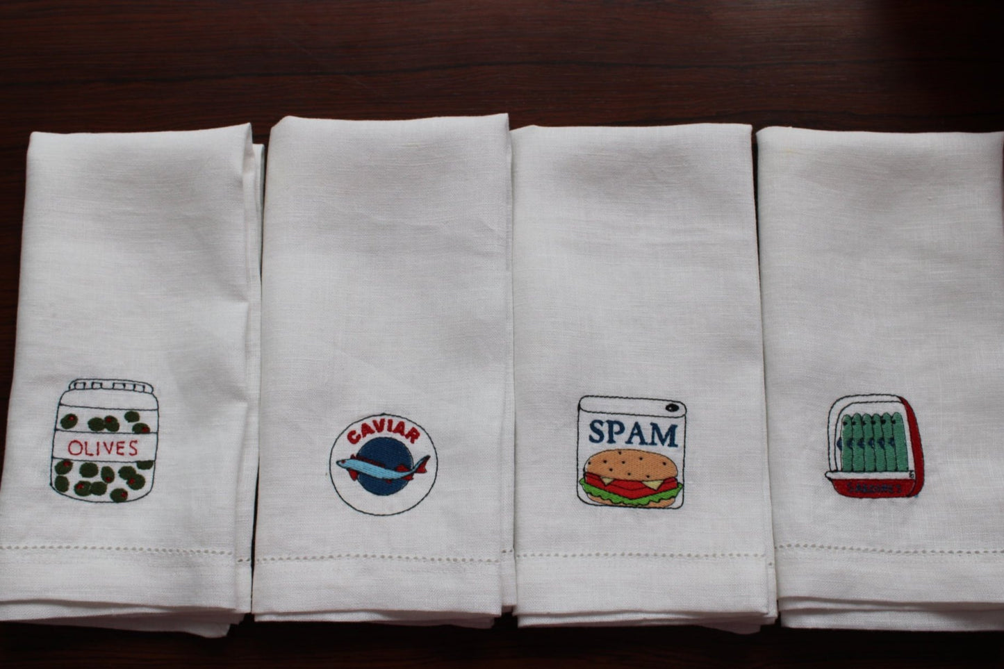 From the Pantry - Embroidered 100% Linen Hemstitched Napkins (Set of 4)