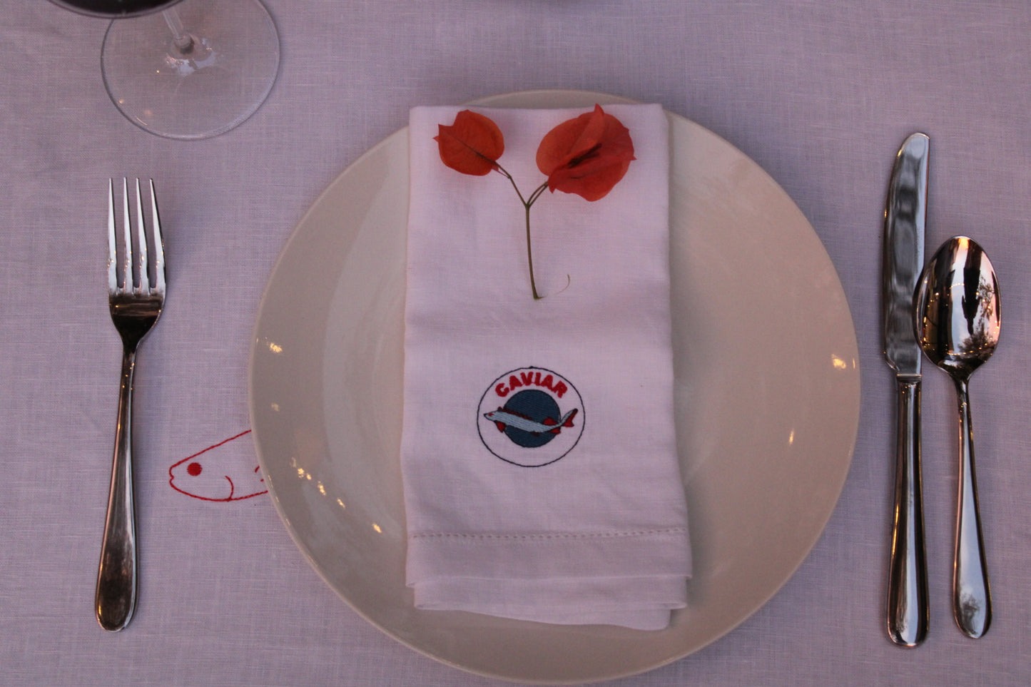 Embroidered 100% Linen Tablecloth - Sardines Without Hats