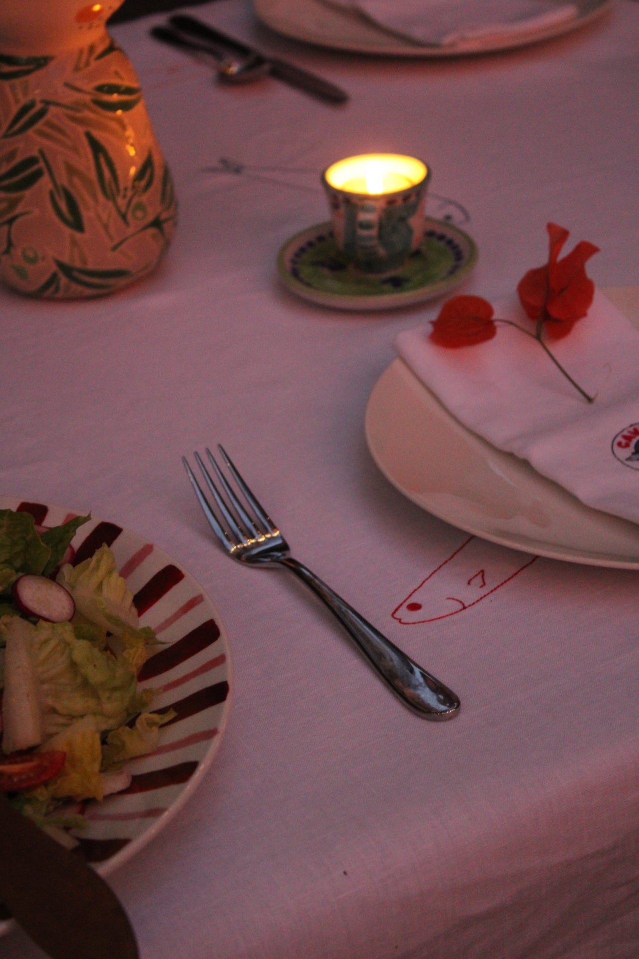 Embroidered 100% Linen Tablecloth - Sardines Without Hats