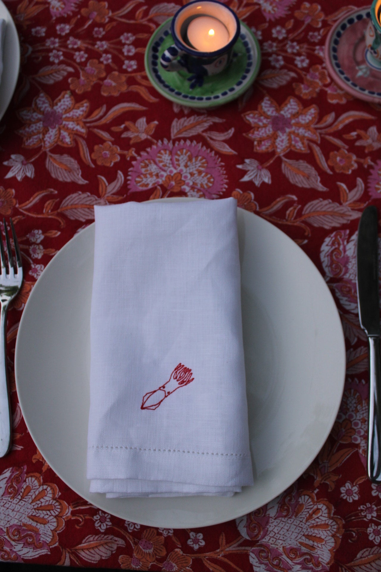 Prawn and Pals - Embroidered 100% Linen Hemstitch Napkins (Set of 4)
