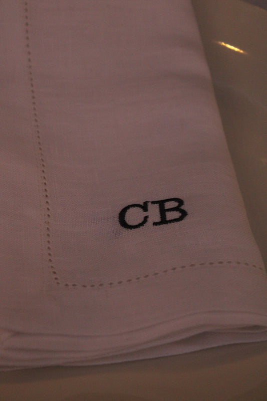 Monograms  - Embroidered 100% Linen Hemstitch Napkins (Set of 4)
