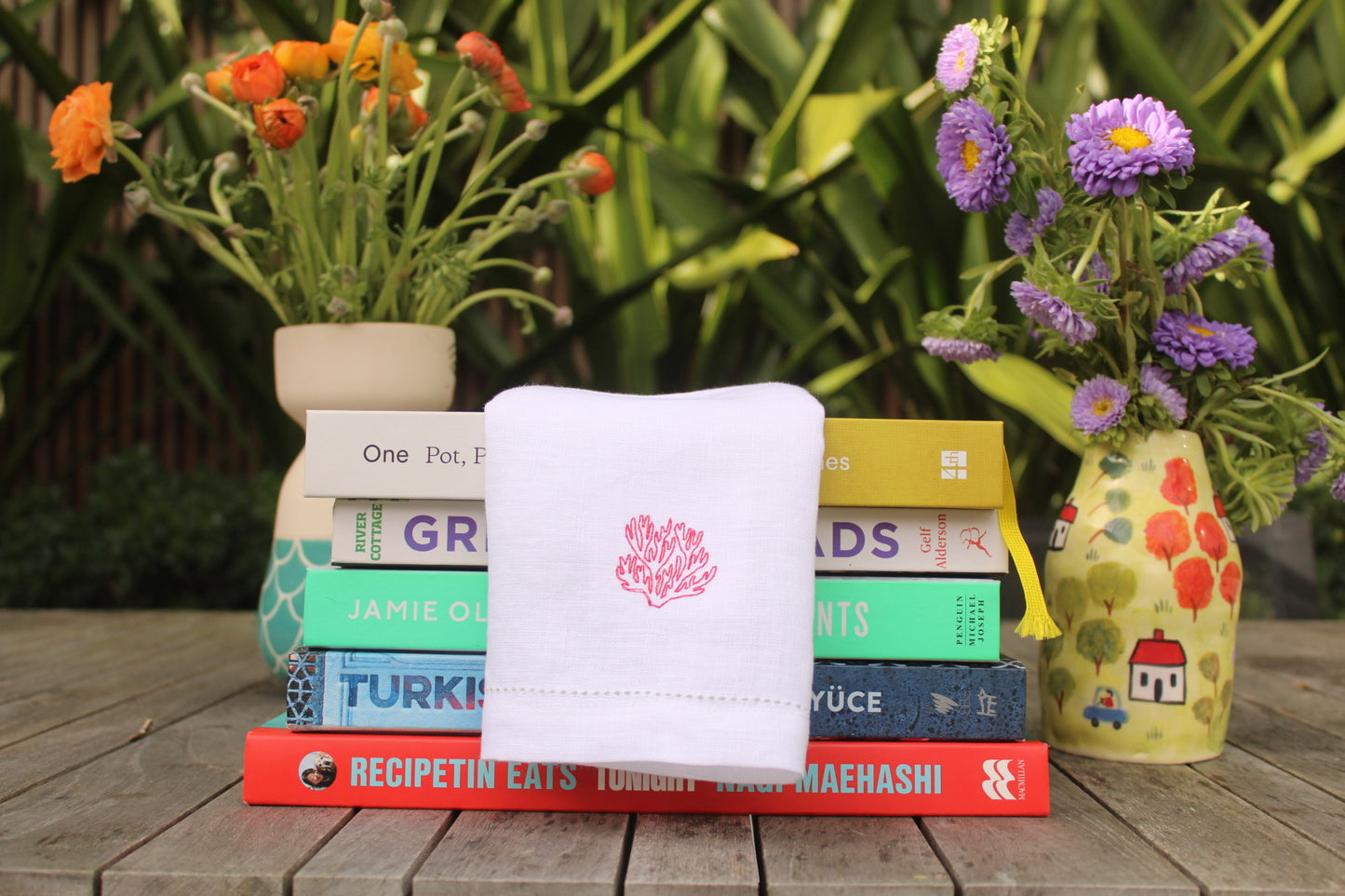 Prawn and Pals - Embroidered 100% Linen Hemstitch Napkins (Set of 4)