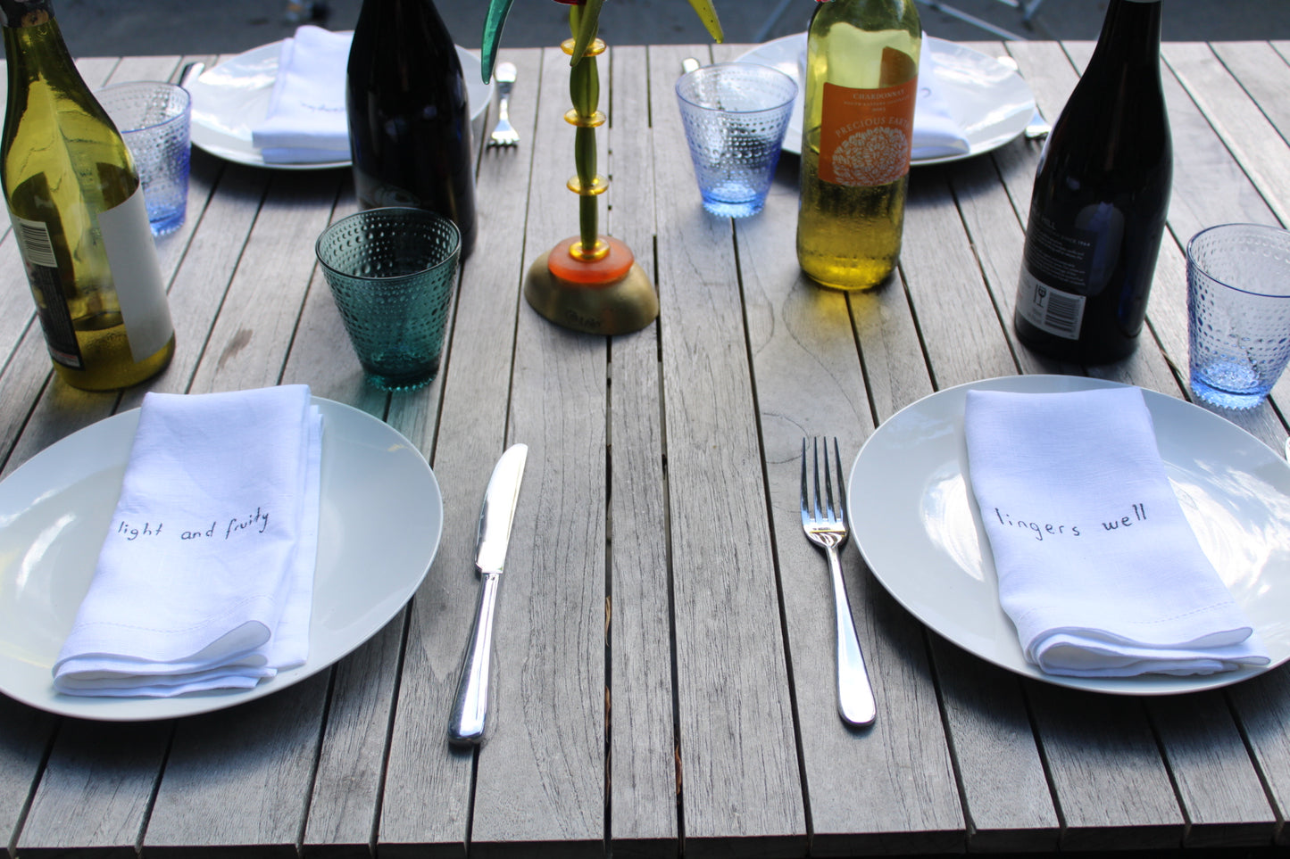 Tasting Notes - Embroidered 100% Linen Hemstitched Napkins (Set of 4)