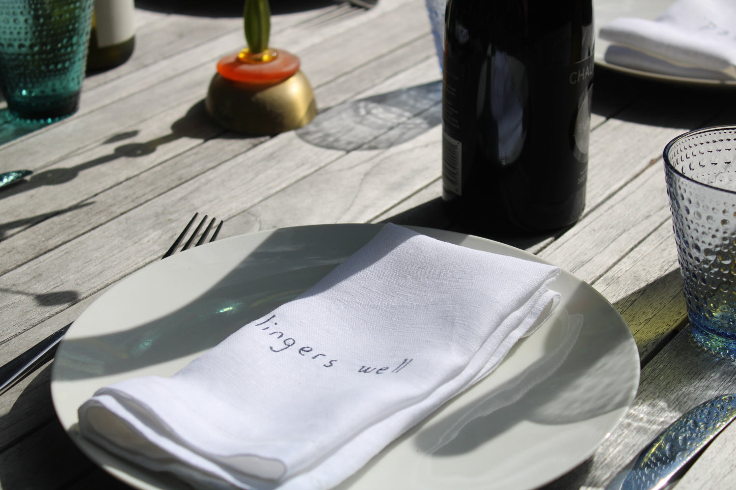 Tasting Notes - Embroidered 100% Linen Hemstitched Napkins (Set of 4)