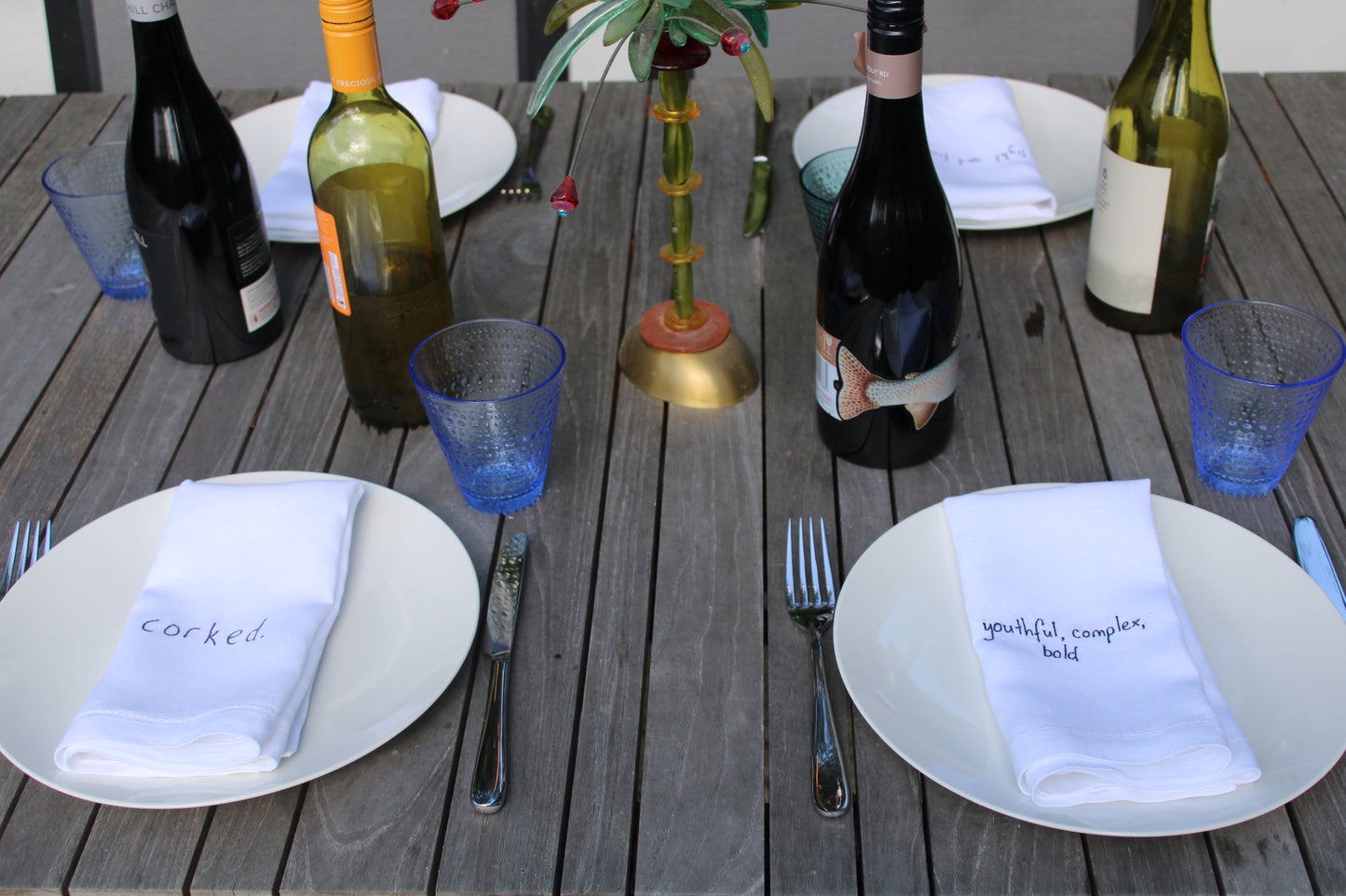 Tasting Notes - Embroidered 100% Linen Hemstitched Napkins (Set of 4)
