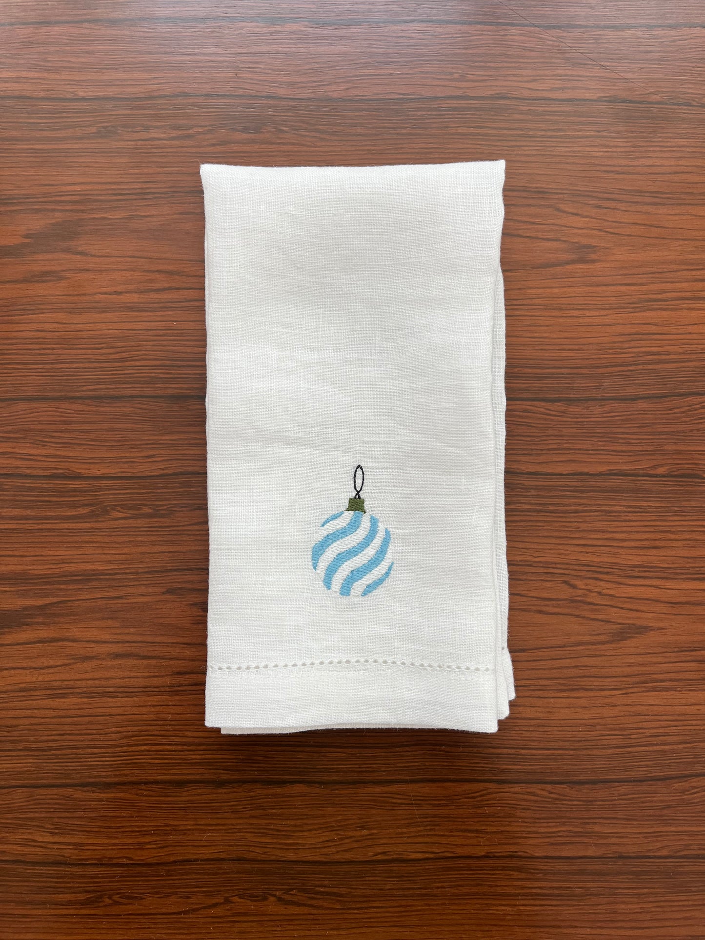 Christmas Baubles - Embroidered 100% Linen Hemstitched Napkins (Set of 4)