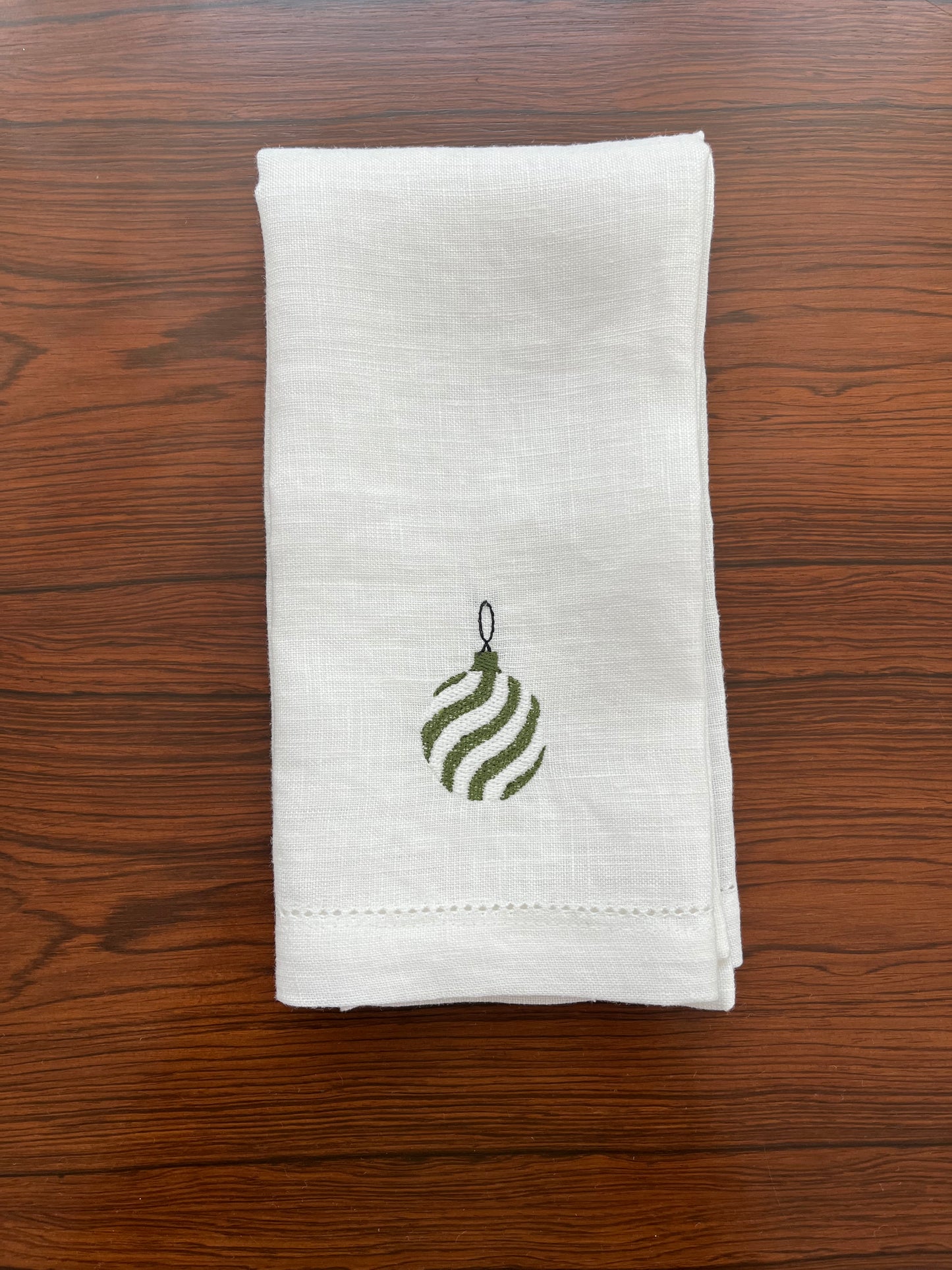 Christmas Baubles - Embroidered 100% Linen Hemstitched Napkins (Set of 4)